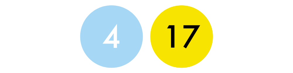 Un círculo azul dice "4" y el otro círculo amarillo dice "17" para indicar las líneas de autobús.