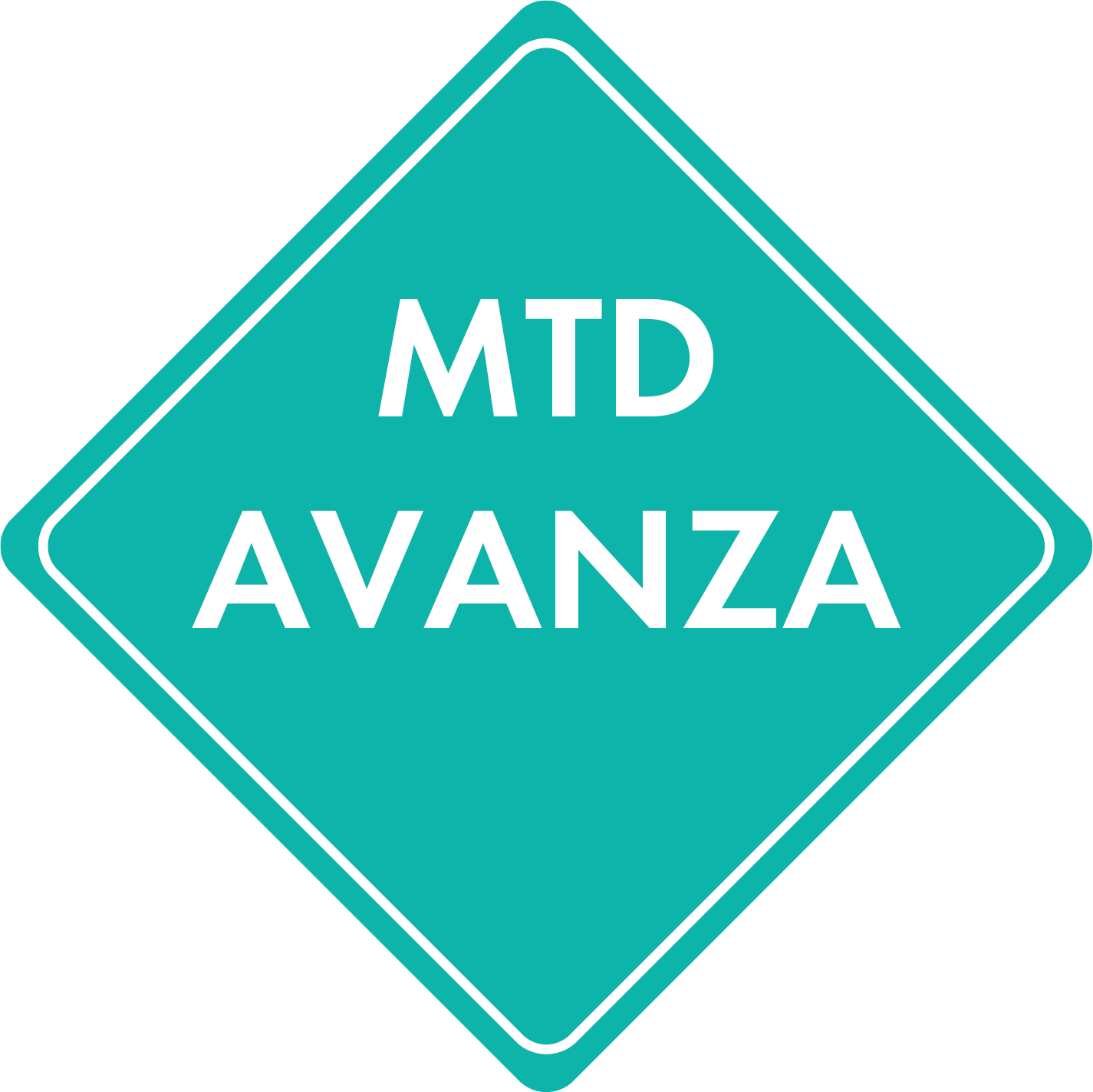 Logotipo de MTD avanza (un diamante turquesa en forma de un letrero de obras viales con las palabras "MTD avanza")