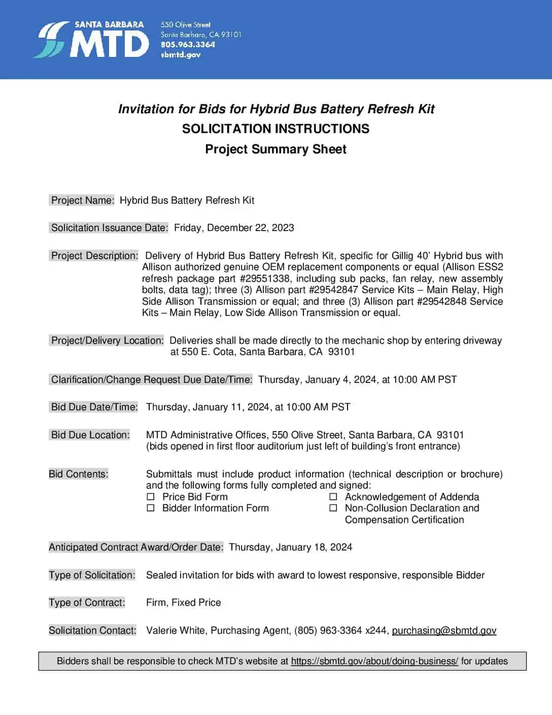 Battery Refresh Kit IFB (20231222) Santa Barbara MTD