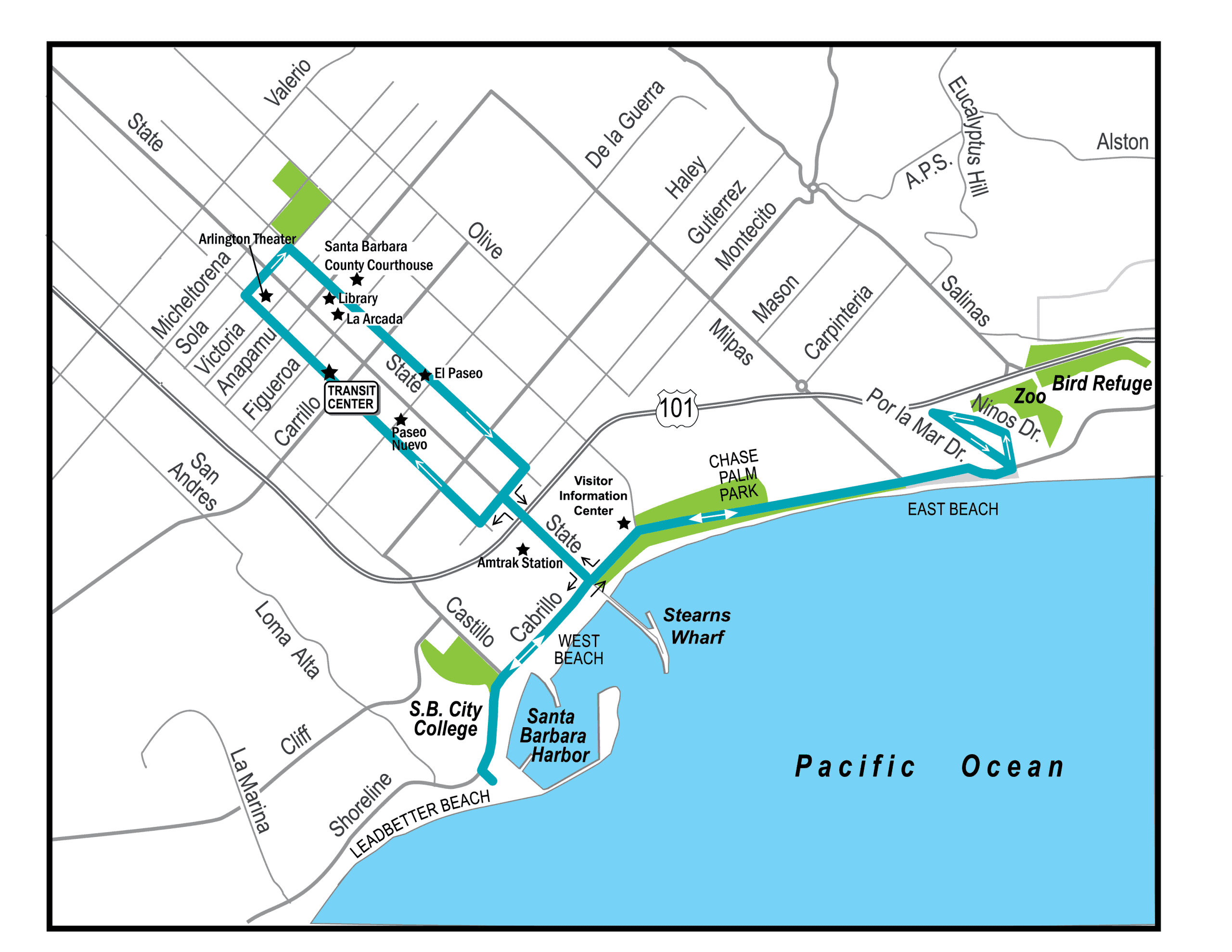 Map of Downtown-Waterfront Shuttle Temporary Summer Service