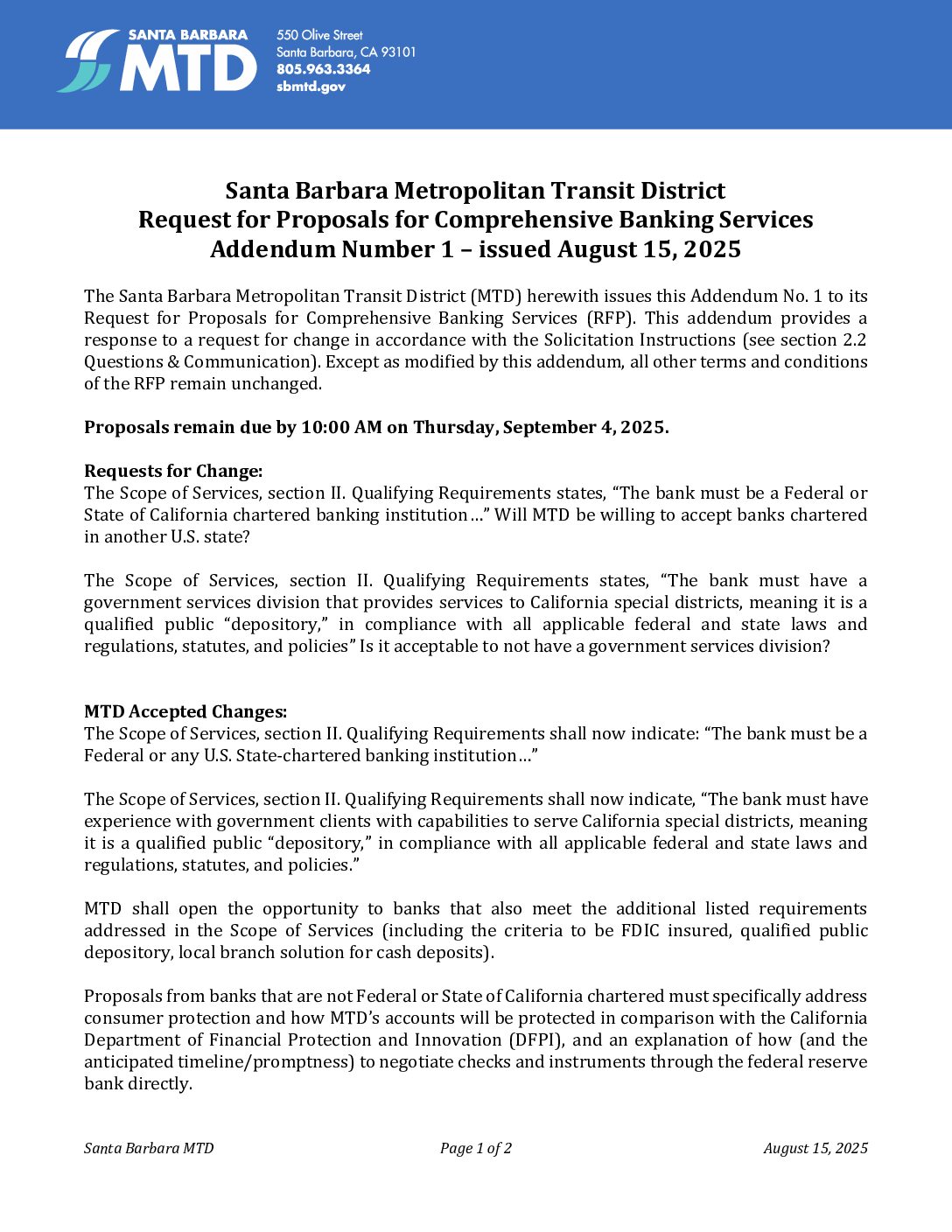 Addendum Number 1 – Comprehensive Banking Services (20250815) – Santa ...