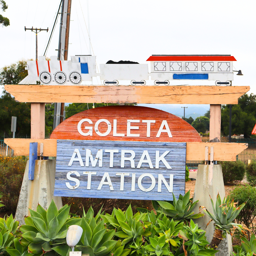 A photo of the Goleta Amtrak Station sign.