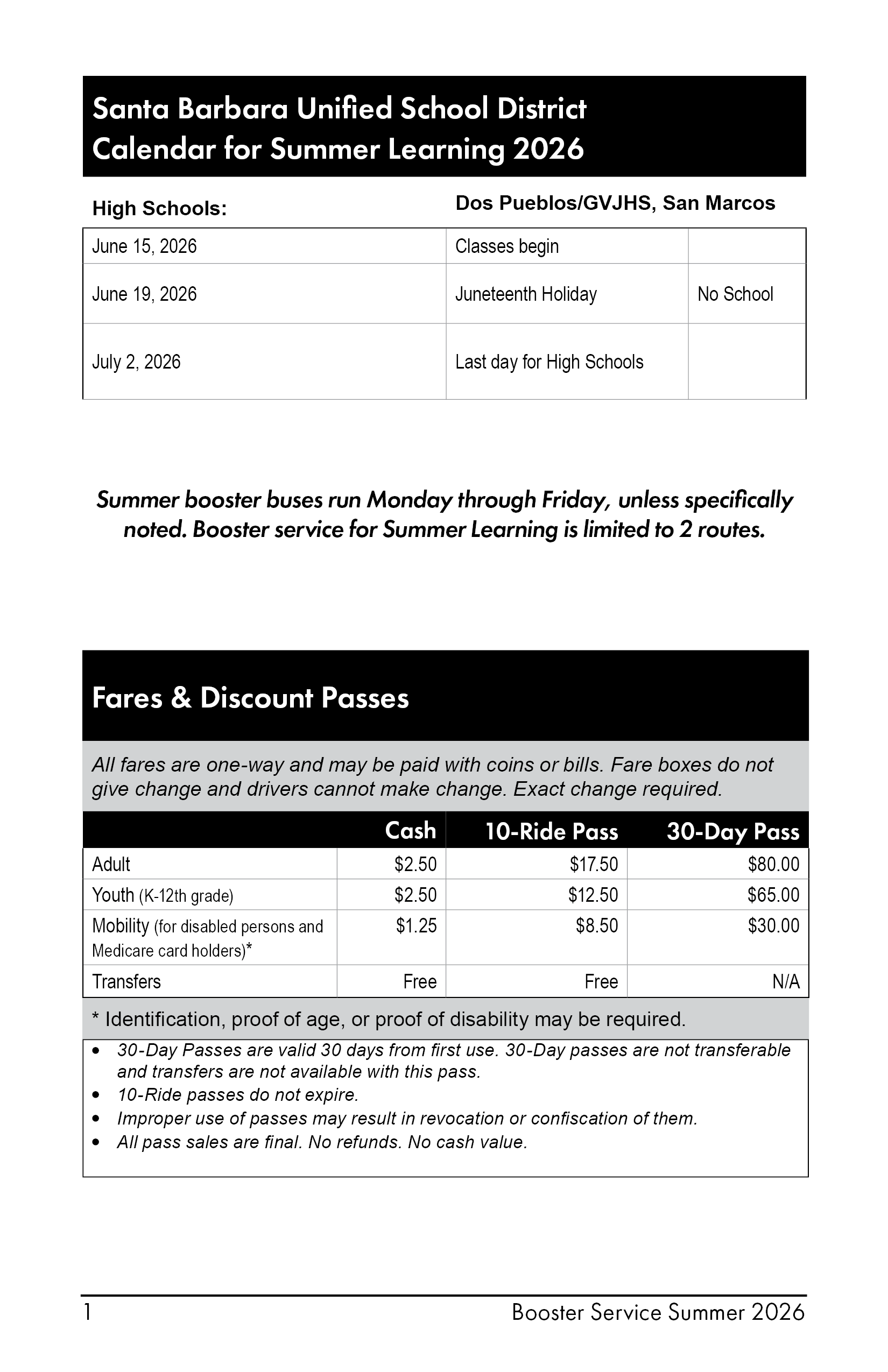 Cover of Summer 2026 booster services supplemental