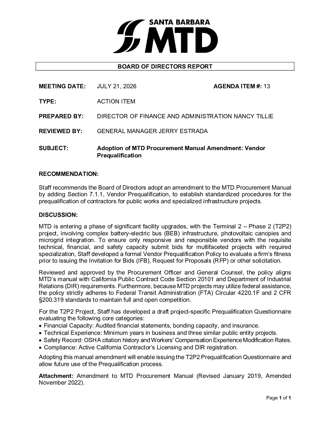 13. 20260721 Staff Report_Procurement Manual Amendment – Santa Barbara MTD