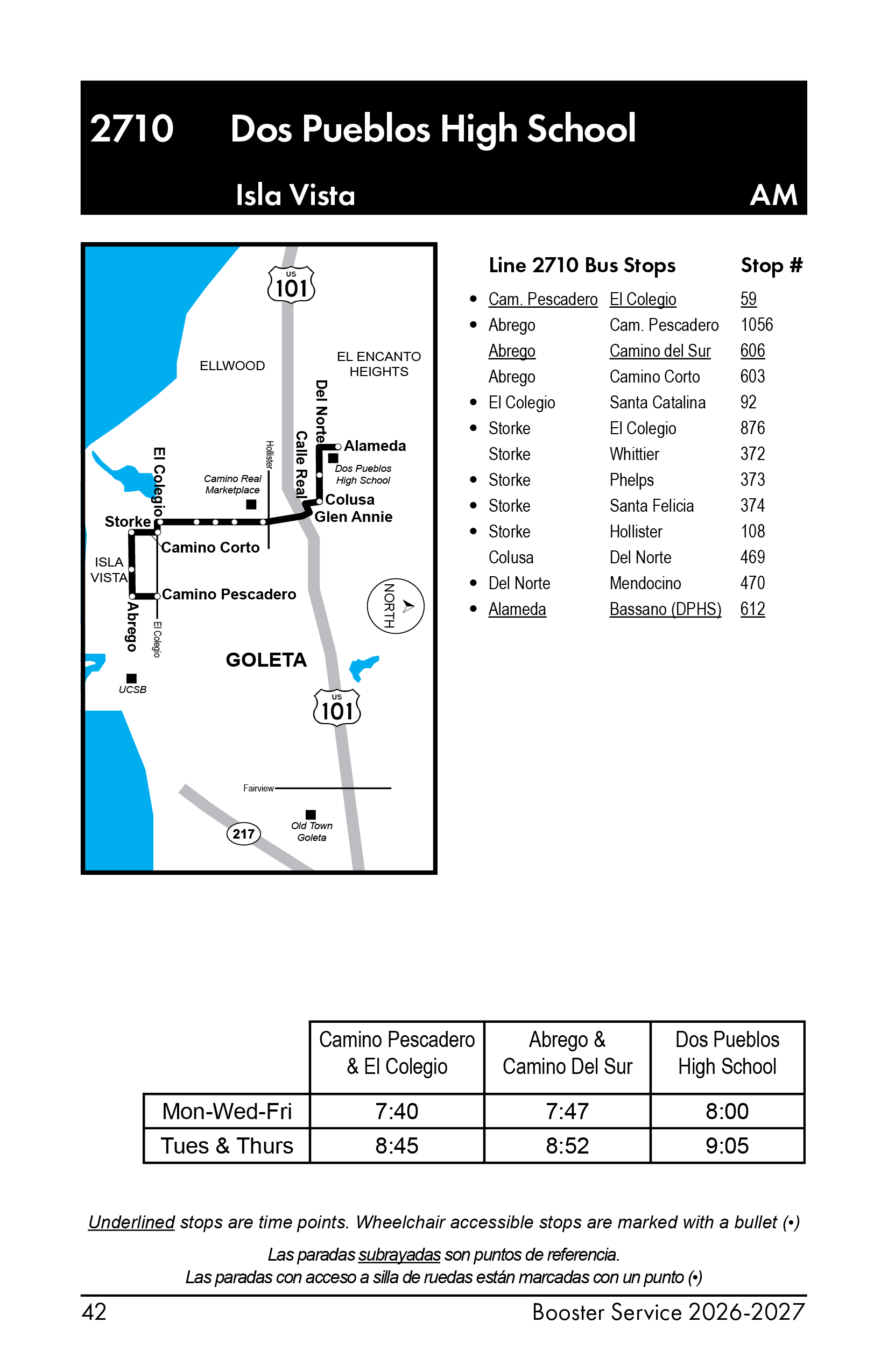 A photo of map & schedule for 2710am booster.