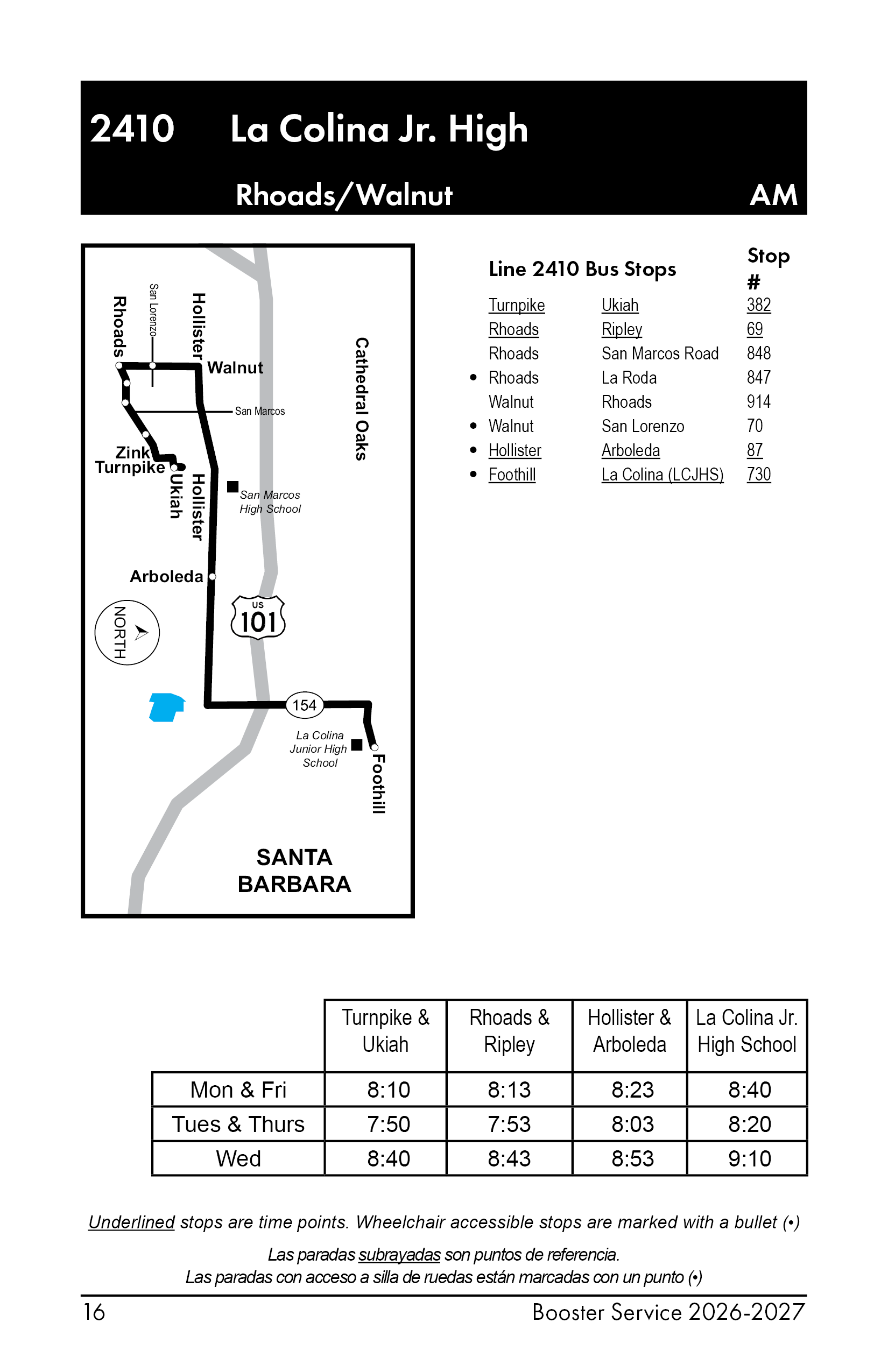 A photo of map & schedule for 2410am booster.