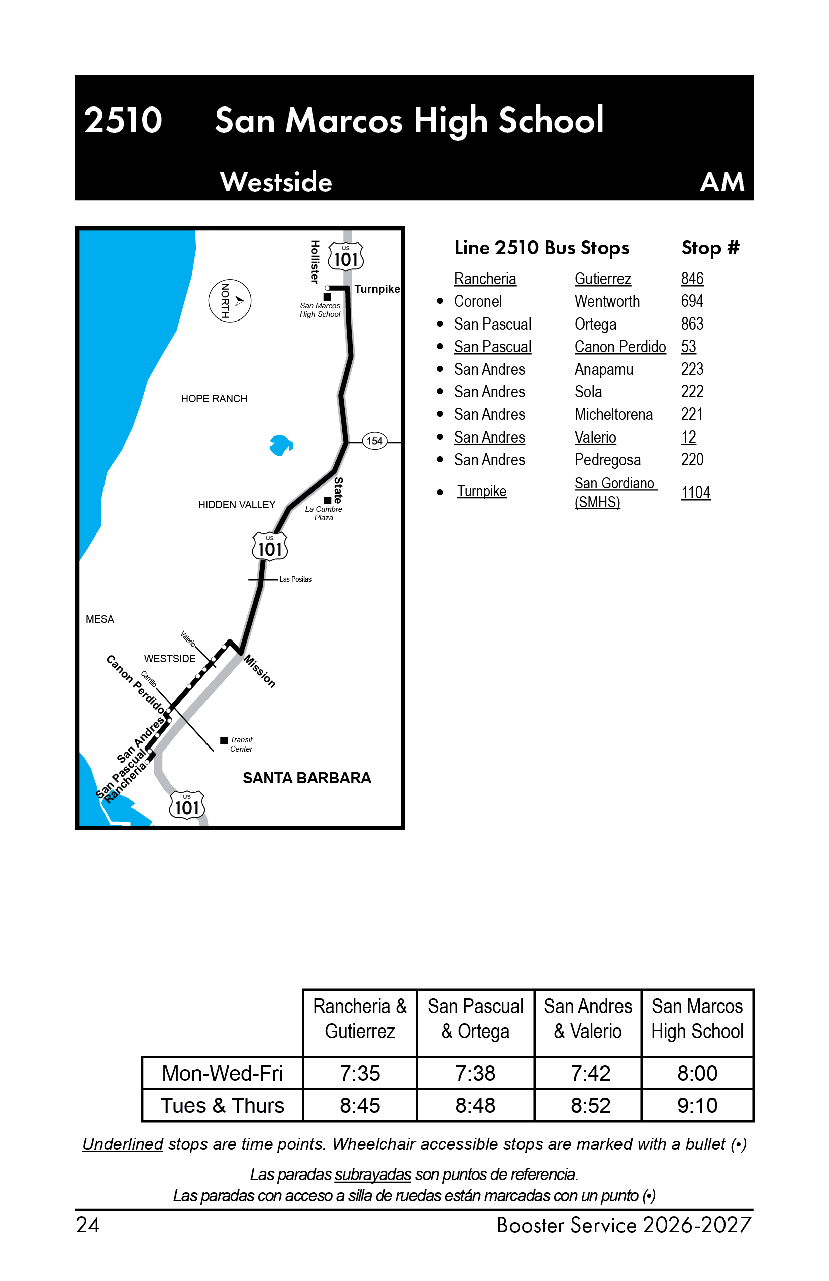 A photo of map & schedule for 2510am booster.