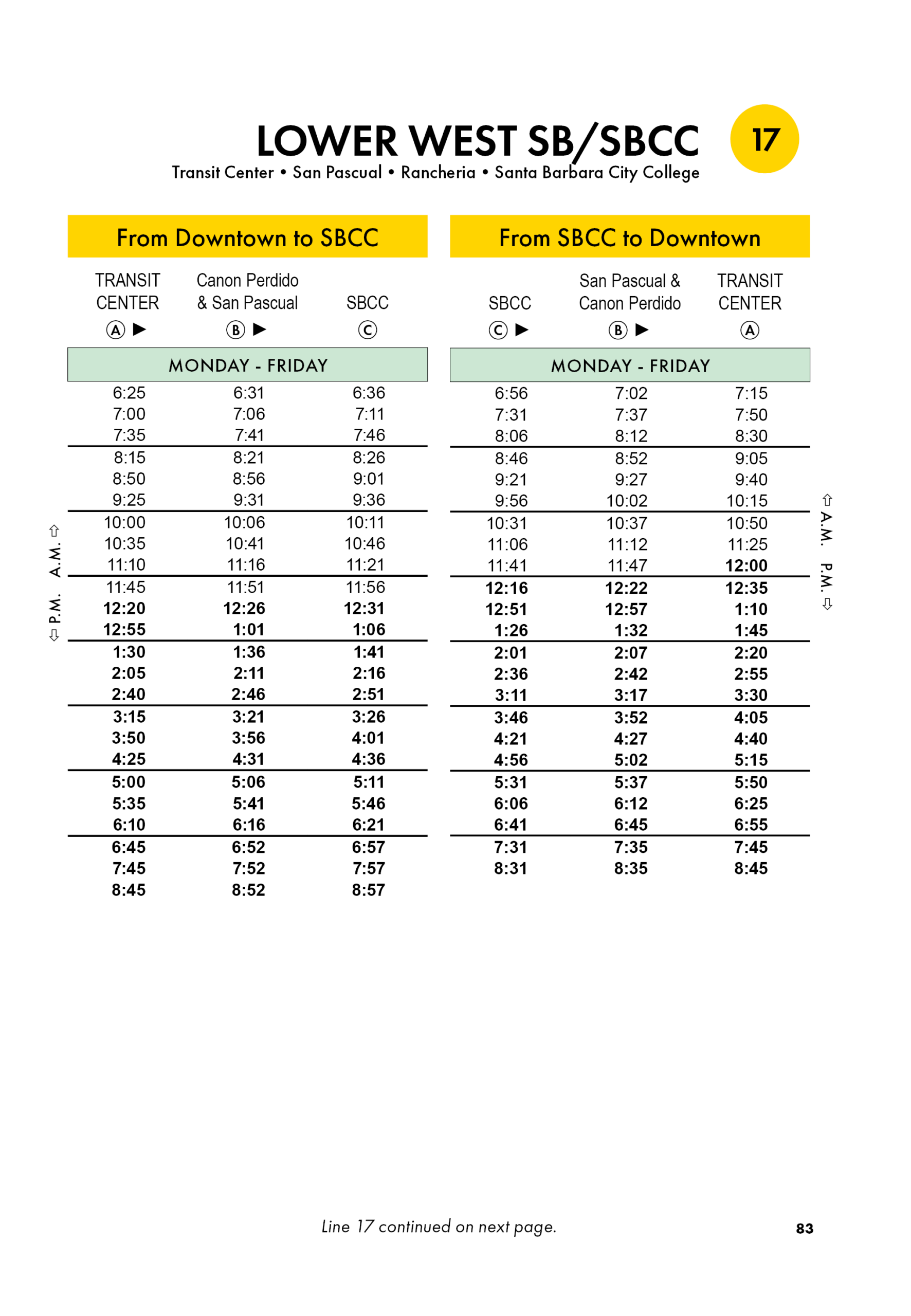 Line 17 Schedule Guide pages