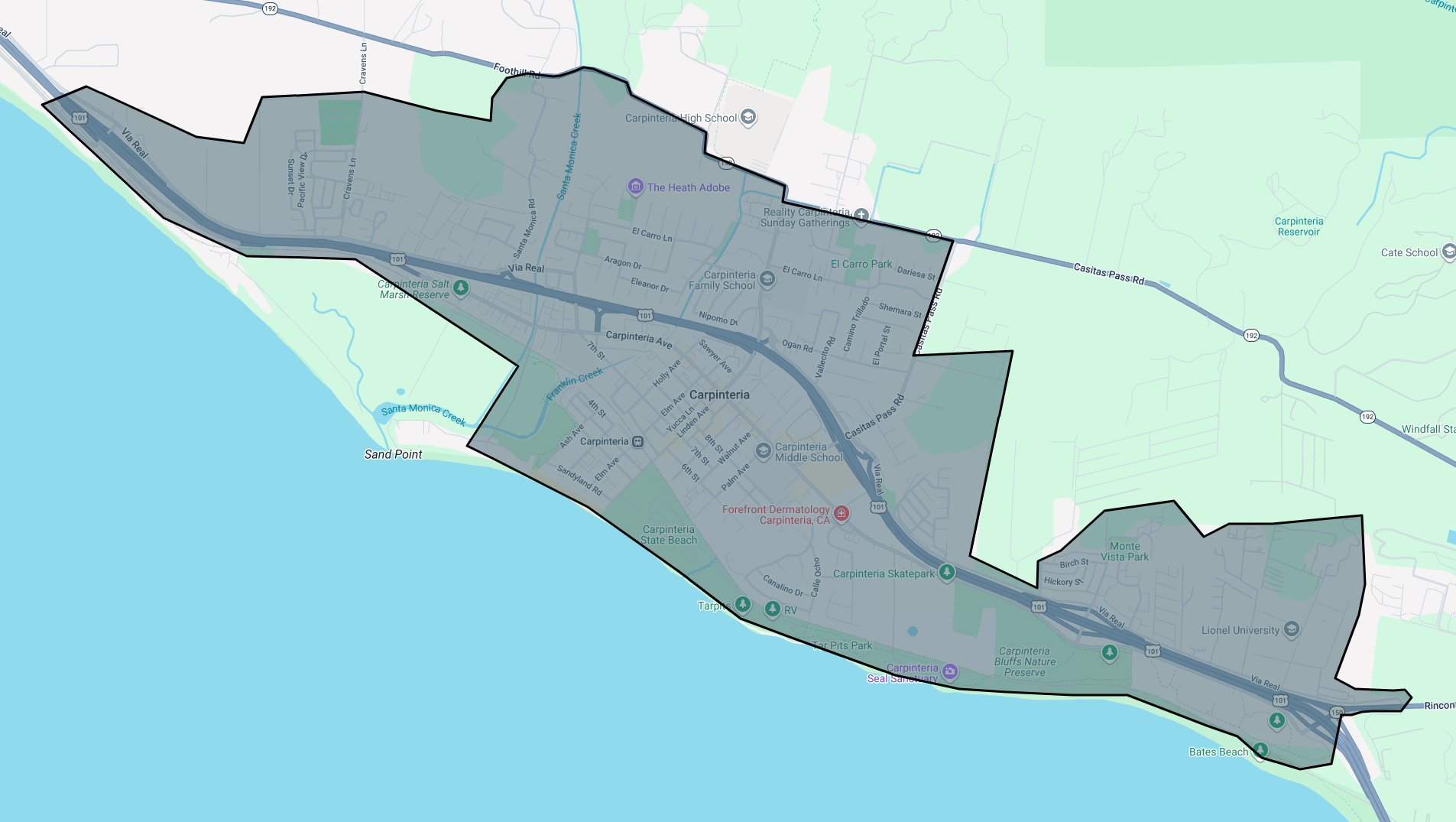 Map of The Wave service area in Carpinteria.