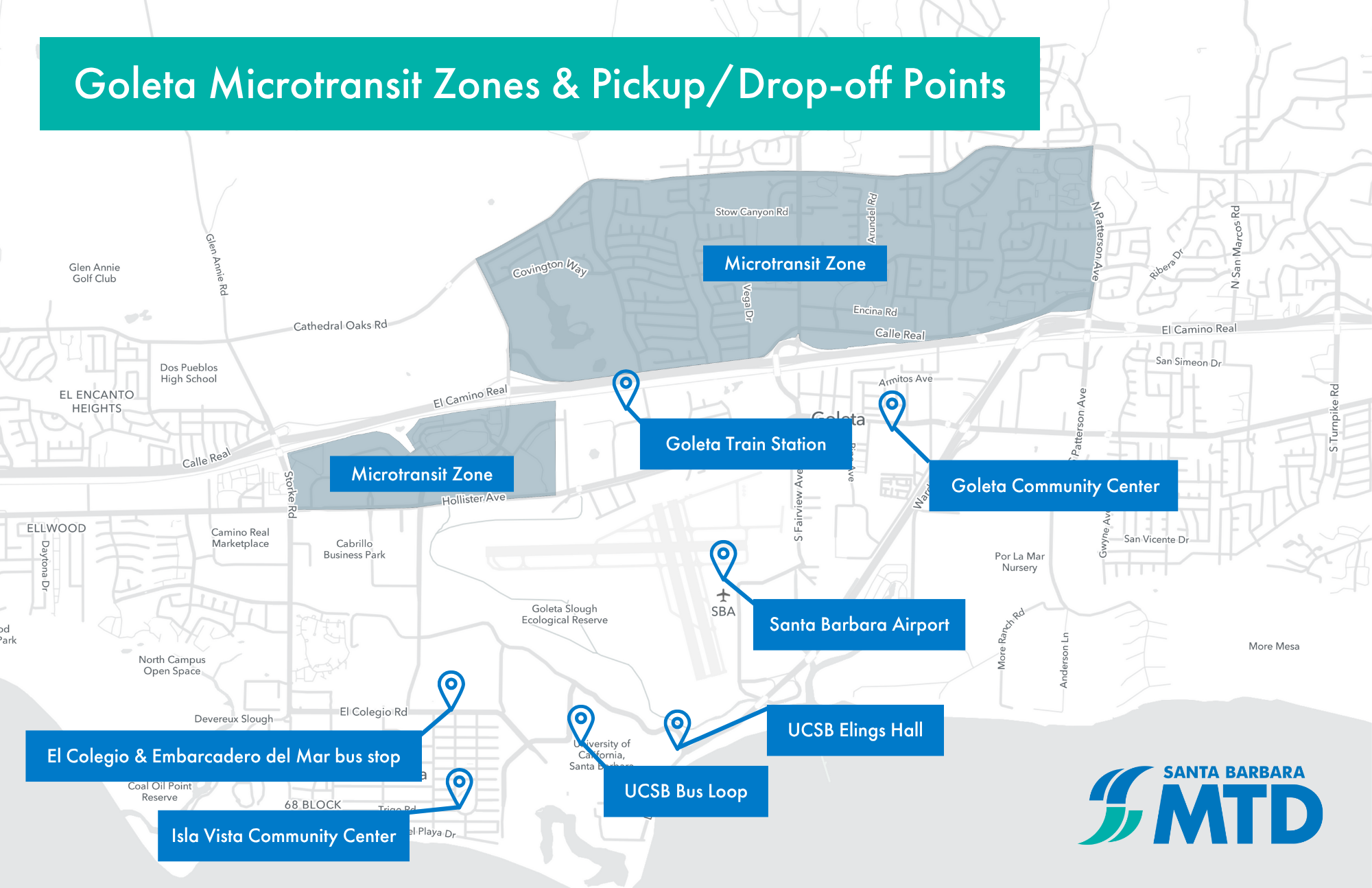 Map of Goleta/Isla Vista The Wave microtransit zones